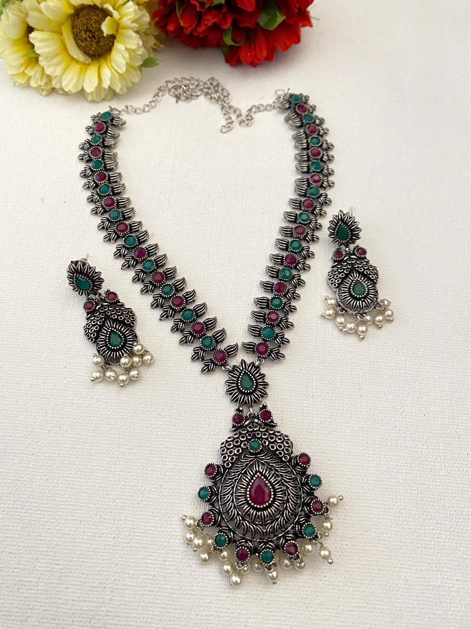 Oxidized Silver Plated Necklace Set By Gehna Shop Oxidised Necklace Set