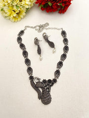 Oxidized Silver Plated Peacock Design Necklace Set By Gehna Shop Oxidised Necklace Set