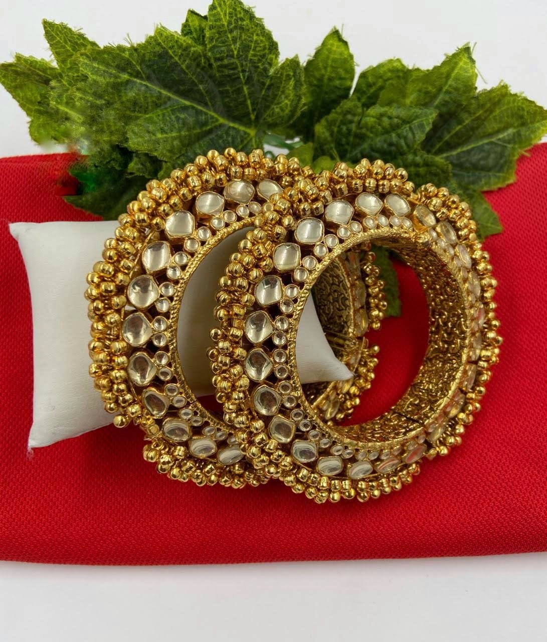 Padmavati Jadau Pacheli Bangles By Gehna Shop Antique Golden Bangles