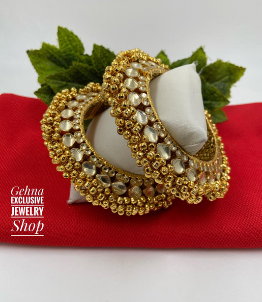 Padmavati Jadau Pacheli Bangles By Gehna Shop Antique Golden Bangles