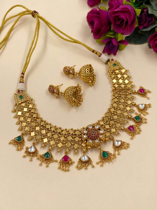 Padmini Gold Plated Antique Golden Necklace Set For Women By Gehna Shop Antique Golden Necklace Sets