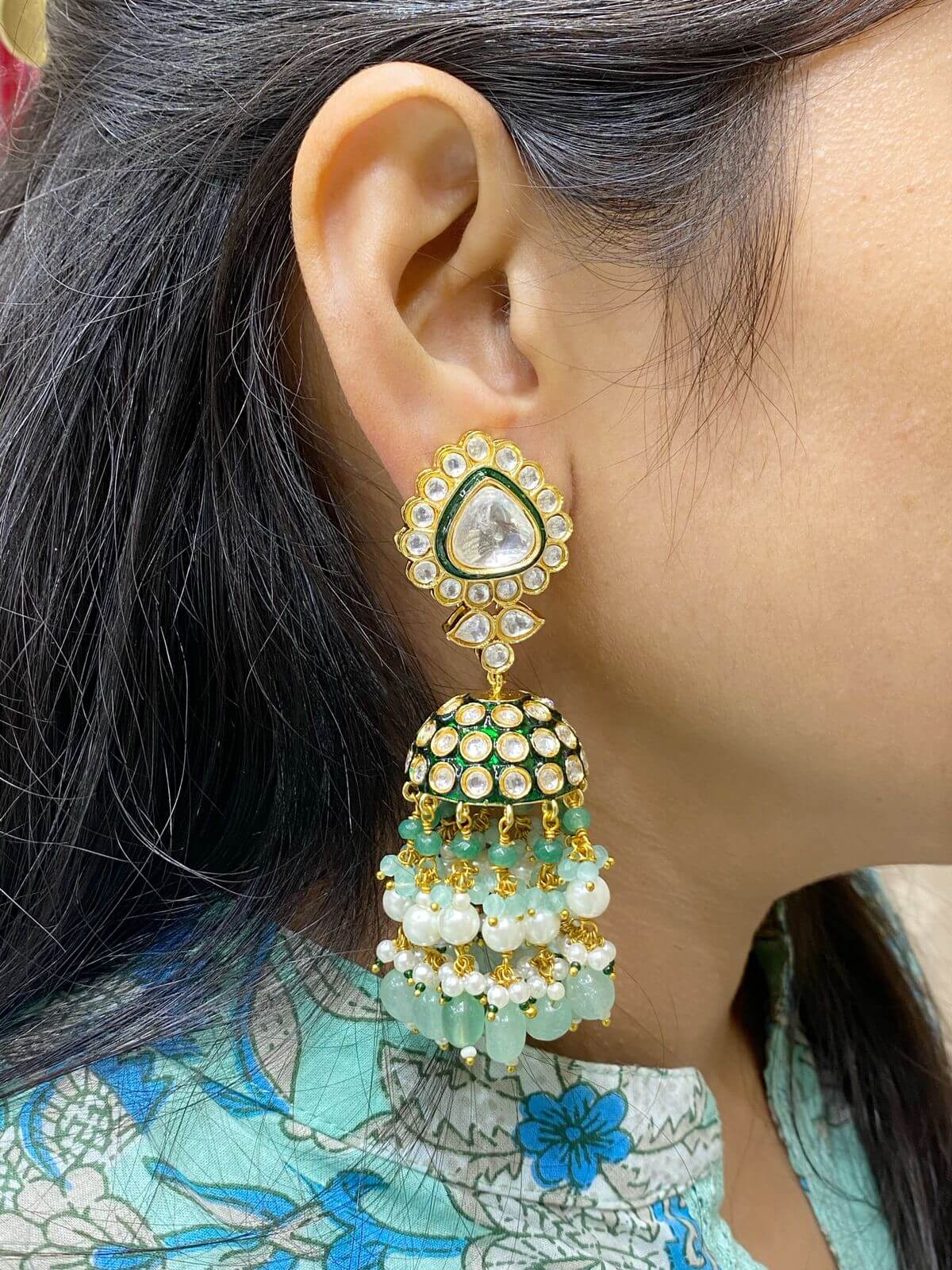 Parineeta Green Meenakari Polki Big Jhumka Earrings For Weddings Jhumka Earrings