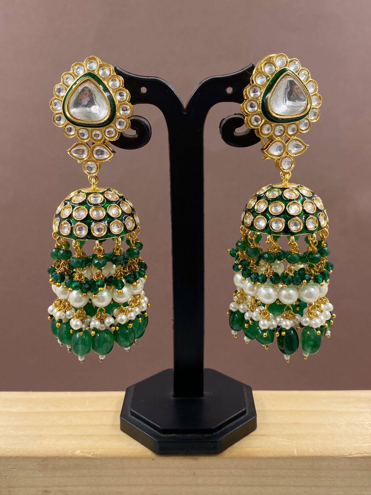 Kundan Earrings Jhumka Design Polki Jhumki Parineeta Green Meenakari Polki Big Jhumka Earrings For Weddings Green