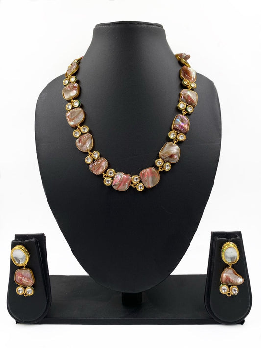 Pastel Pink Mother Of Pearl And Kundan Statement Necklace For Women Kundan Necklace Sets