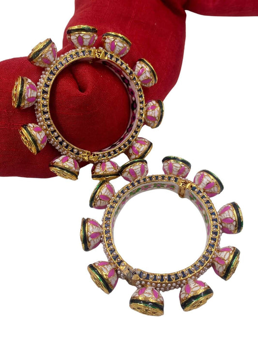 Pink Meenakari Lotus Pacheli Kada Bangles By Gehna Shop Bangles