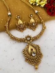 Rajwadi Golden Hasli Necklace Set Antique Golden Necklace Sets