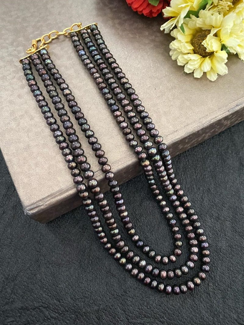 Real Black Fresh Water Pearls Triple Layered Necklace By Gehna Shop Beads Jewellery