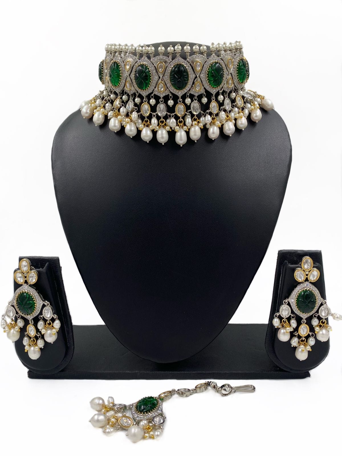 Rhodium Silver Plated Heavy Quality Bridal Choker Set With Maang Tikka By Gehna Shop Victorian Necklace Sets