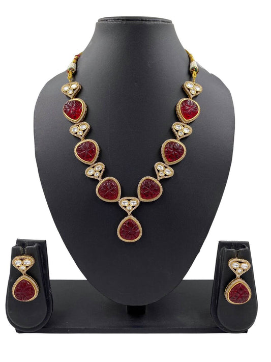 Rihana Studded Kundan And Ruby Stone Party Wear Necklace Set By Gehna Shop Victorian Necklace Sets
