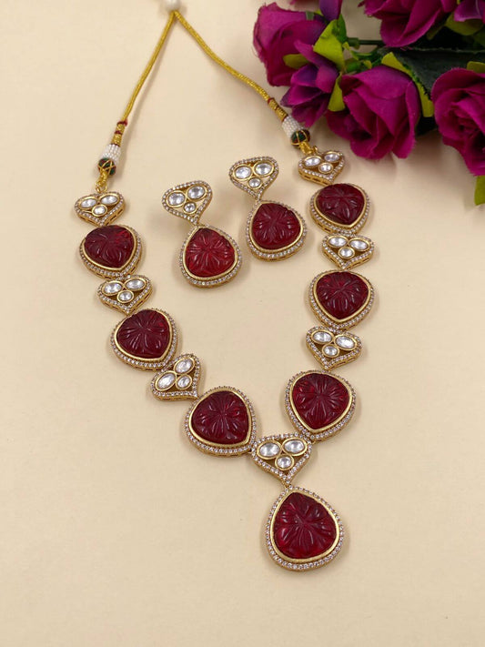 Rihana Studded Kundan And Ruby Stone Party Wear Necklace Set By Gehna Shop Victorian Necklace Sets