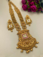 Royal Look Gold Plated Antique Golden Long Necklace Set For Weddings By Gehna Shop Bridal Necklace Sets