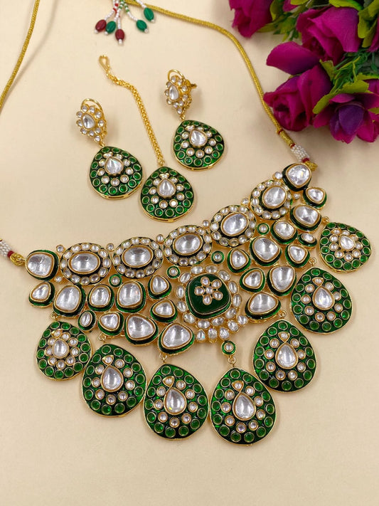 Royal Look Kundan Polki Bridal Choker Necklace Set With Tikka By Gehna Shop Bridal Necklace Sets