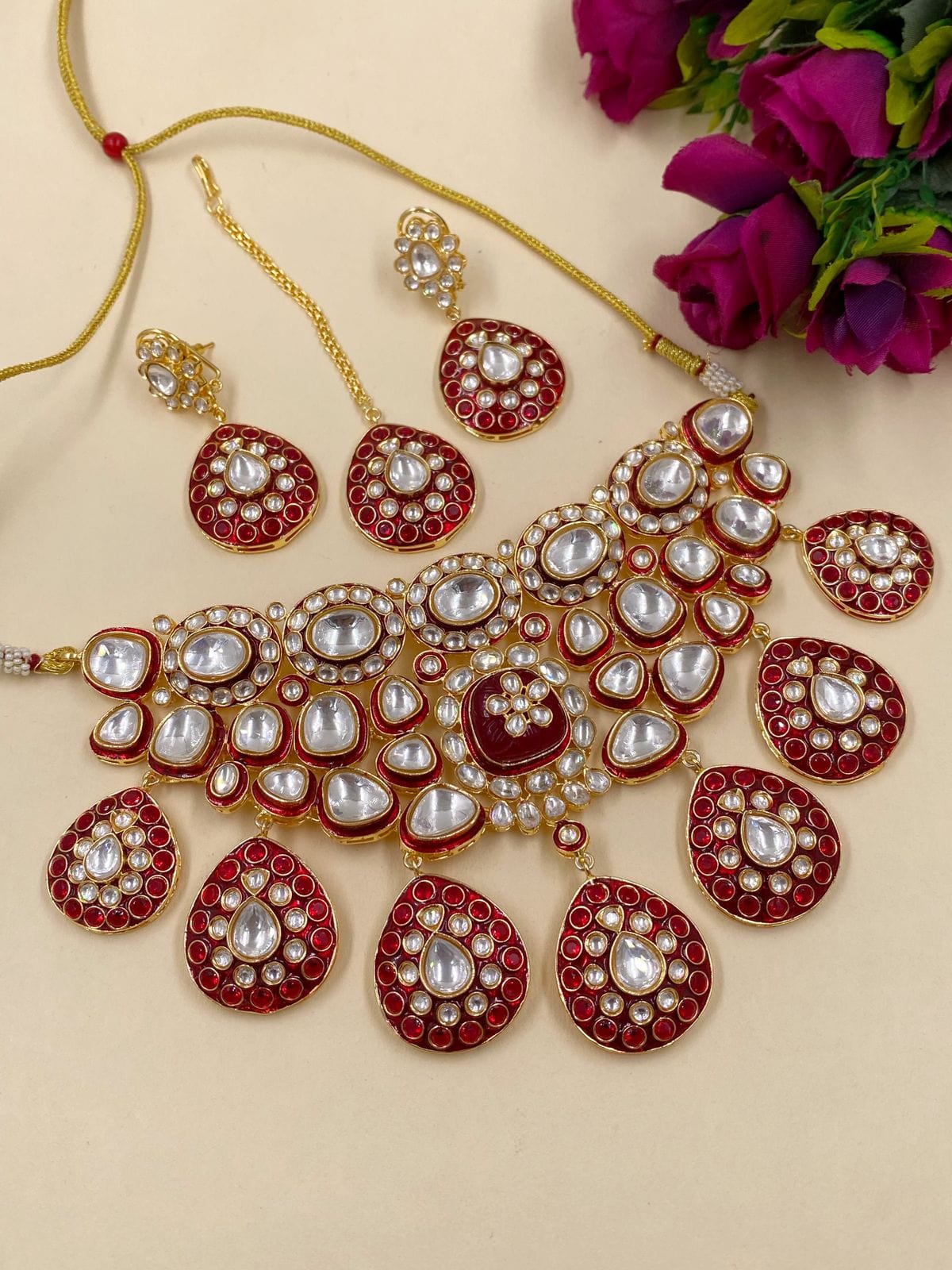 Royal Look Kundan Polki Bridal Choker Necklace Set With Tikka By Gehna Shop Bridal Necklace Sets