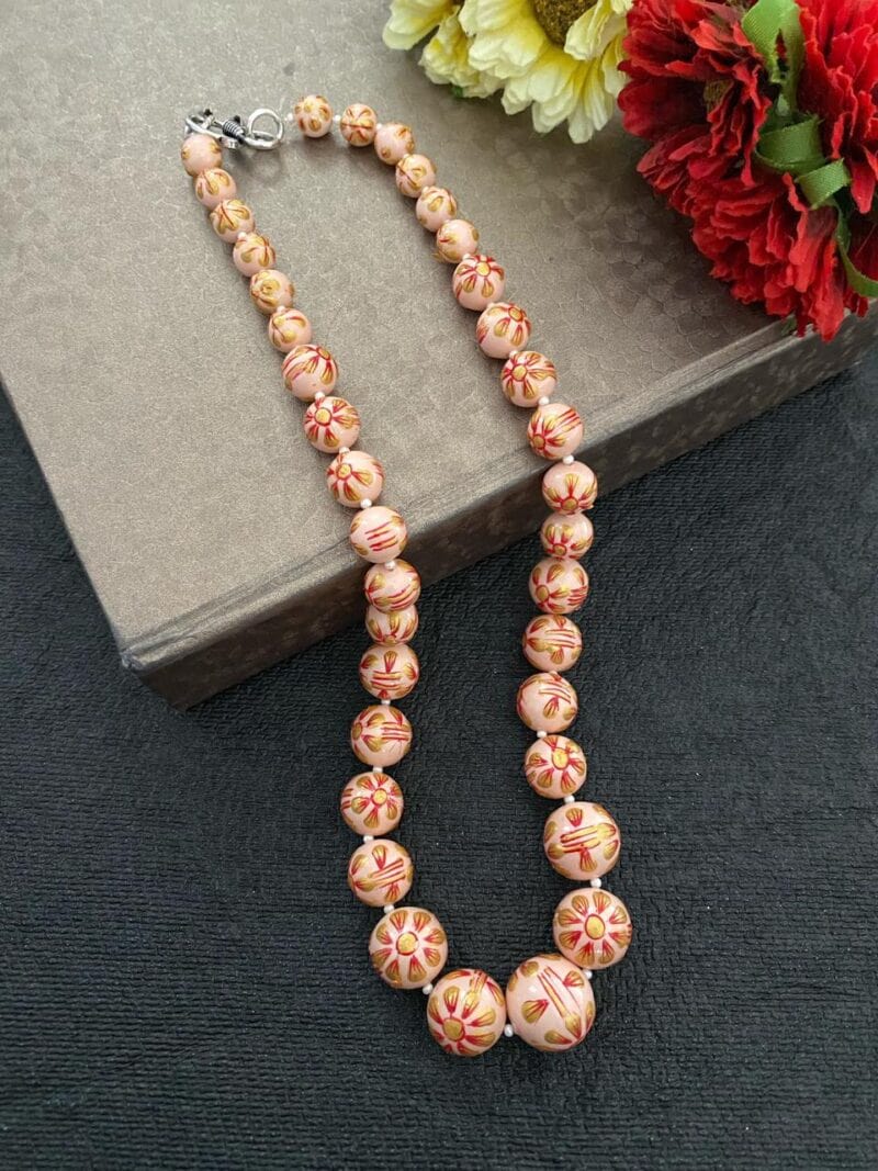 Royal Look Peach Color Real Shell Pearls Necklace For Women By Gehna Shop Beads Jewellery