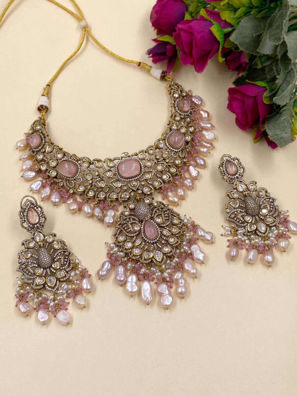 Sabyasachi Inspired Bridal Antique Victorian Jewellery Necklace Set By Gehna Shop Victorian Necklace Sets