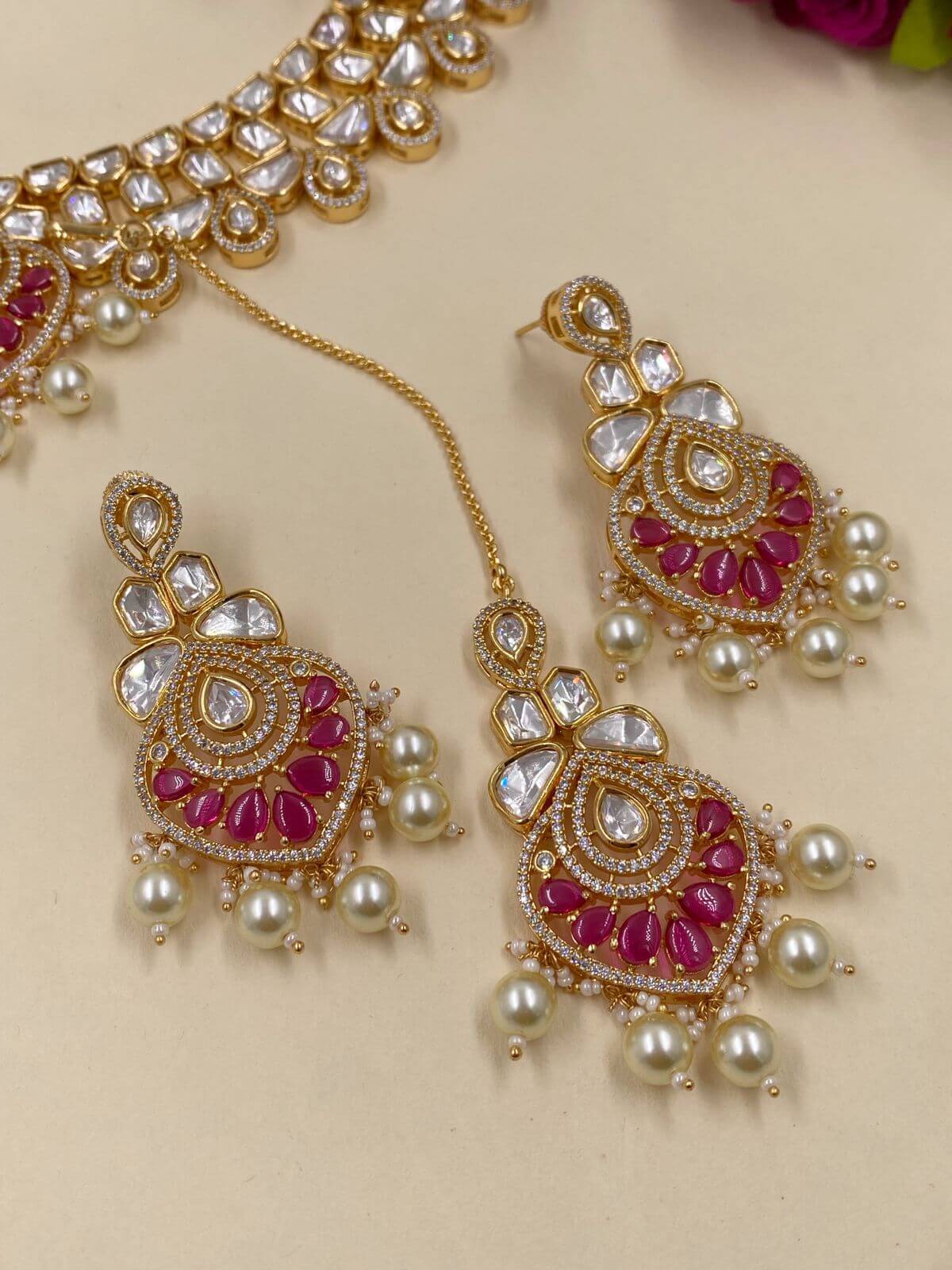 Designer Ruby Polki Kundan Bridal Jewellery Set Wedding Jewelry
