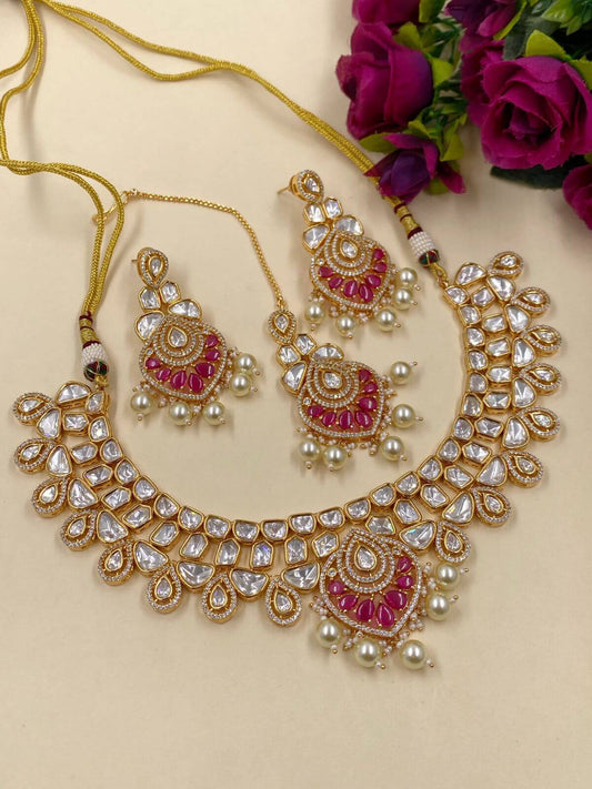 Buy Designer Ruby Polki Bridal Jewellery Necklace Set Online – Gehna Shop