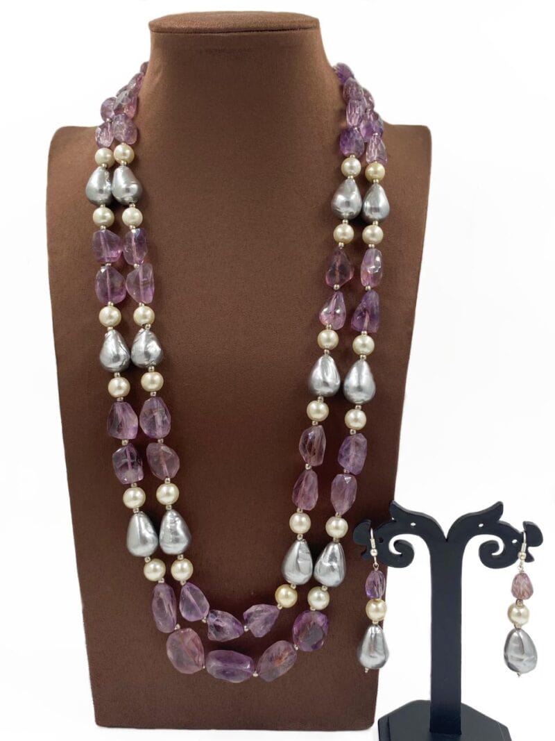 Semi Precious Amethyst And Pearls Fancy Necklace For Women By Gehna Shop Beads Jewellery