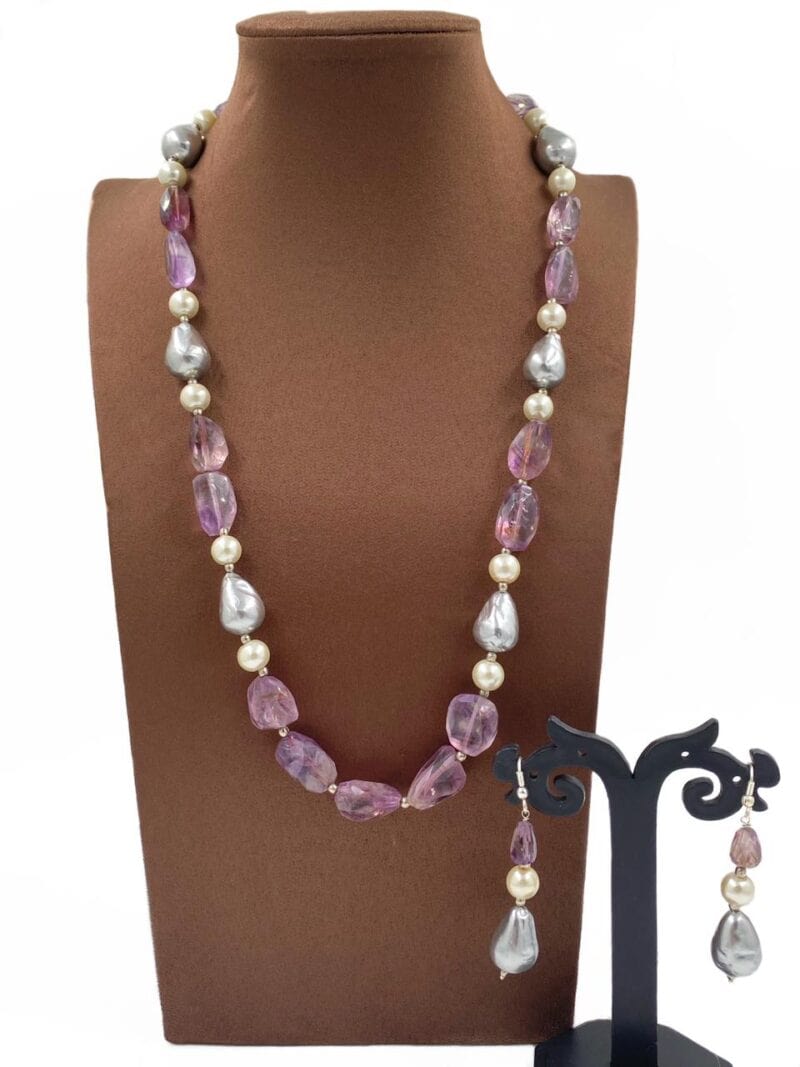 Semi Precious Amethyst And Pearls Fancy Necklace For Women By Gehna Shop Beads Jewellery