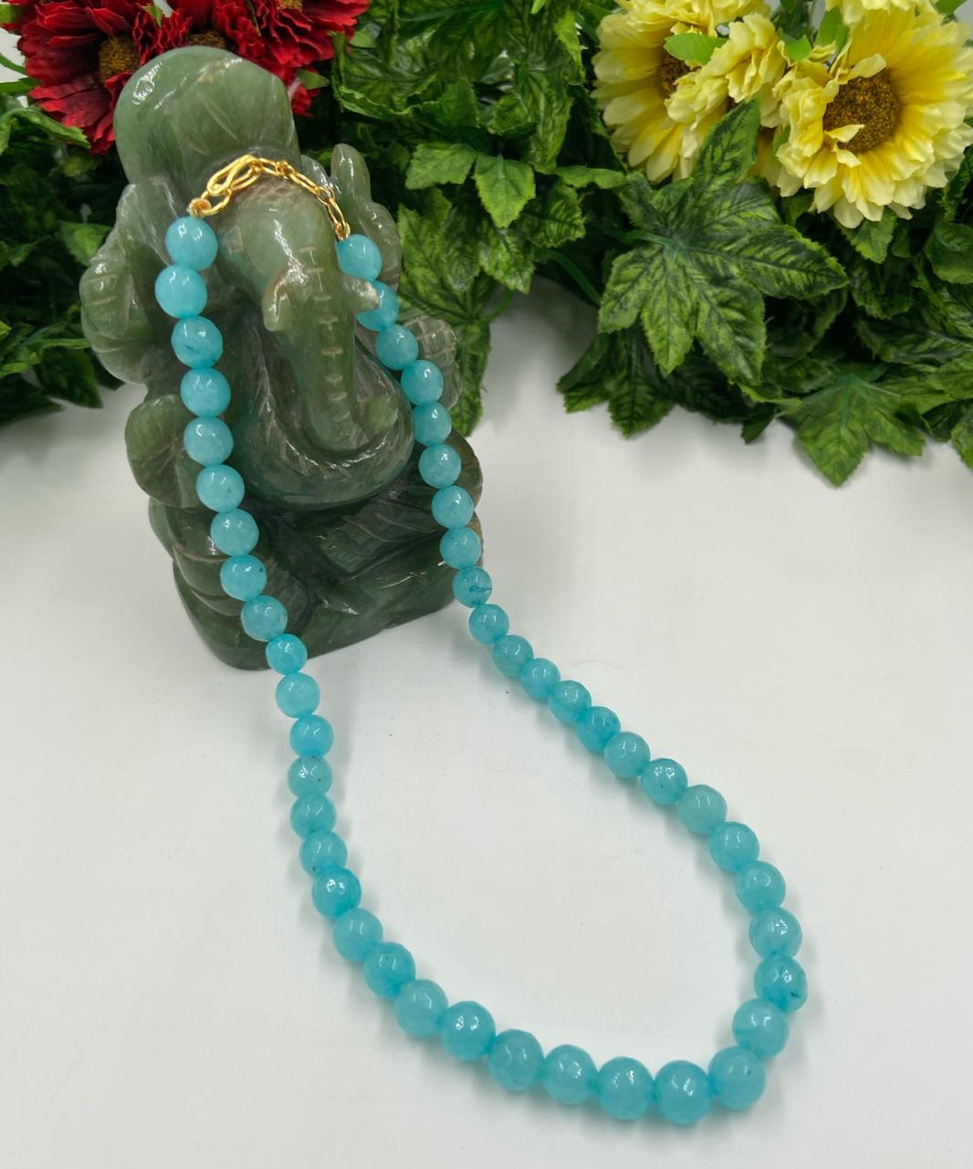 Semi Precious Aqua Blue Jade Beads Necklace For Woman Beads Jewellery
