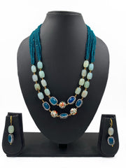 Semi Precious Aqua Color Onyx Stone And Blue Hydro Beads Necklace For Women Beads Jewellery