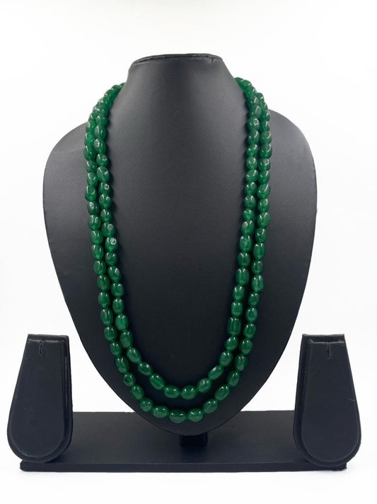 Semi Precious Double Layered Green Jade Beads Necklace By Gehna Shop Beads Jewellery