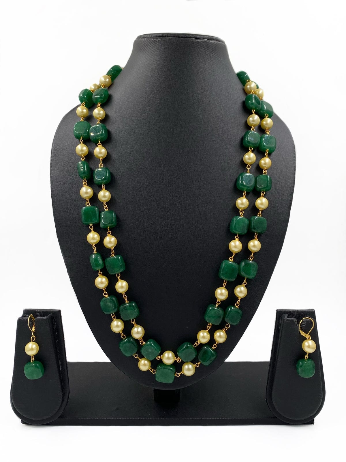 Semi Precious Double Layered Green Jade Beads Necklace By Gehna Shop Beads Jewellery