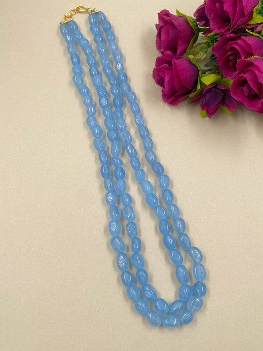Semi Precious Double Layered Light Blue Jade Beads Necklace By Gehna Shop Beads Jewellery