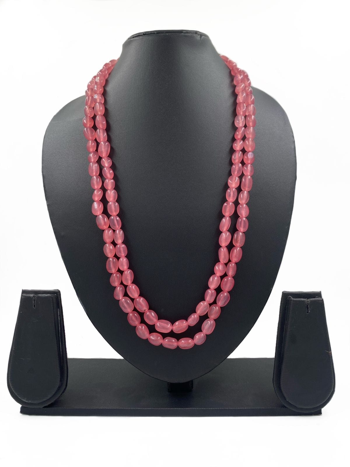 Semi Precious Double Layered Pastel Pink Jade Beads Necklace For Women Beads Jewellery