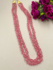 Semi Precious Double Layered Pastel Pink Jade Beads Necklace For Women Beads Jewellery