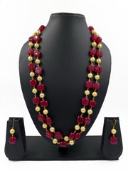 Semi Precious Double Layered Red Jade Beaded Necklace By Gehna Shop Beads Jewellery
