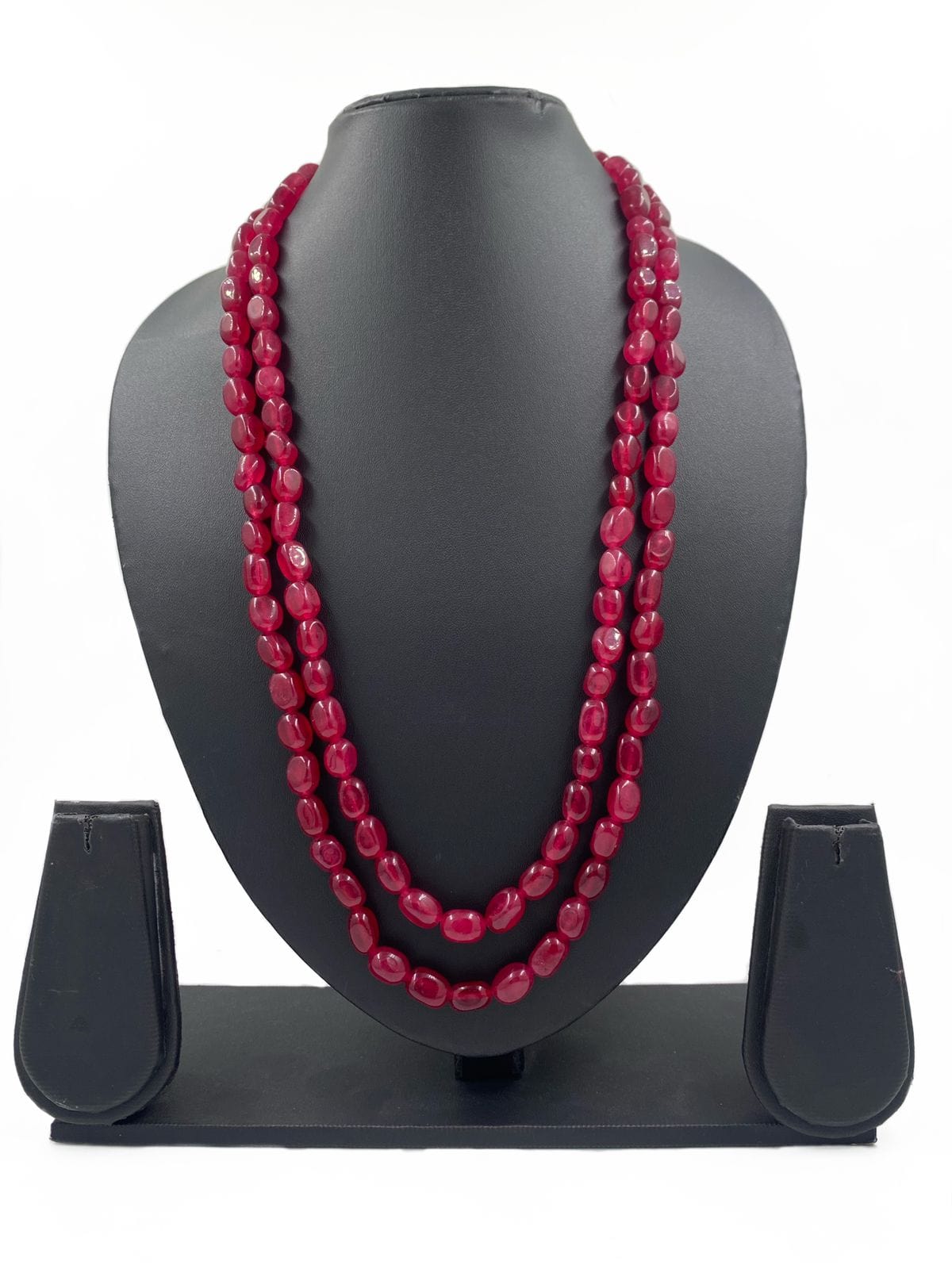Semi Precious Double Layered Red Jade Beads Necklace By Gehna Shop Beads Jewellery