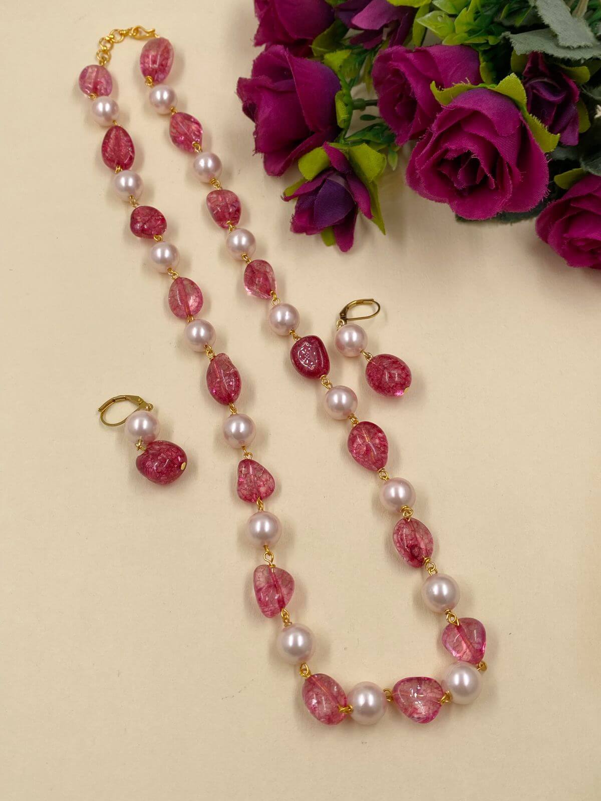 Estella Bartlett | Purple Tourmaline Gemstone Pearl Beaded T-Bar Necklace