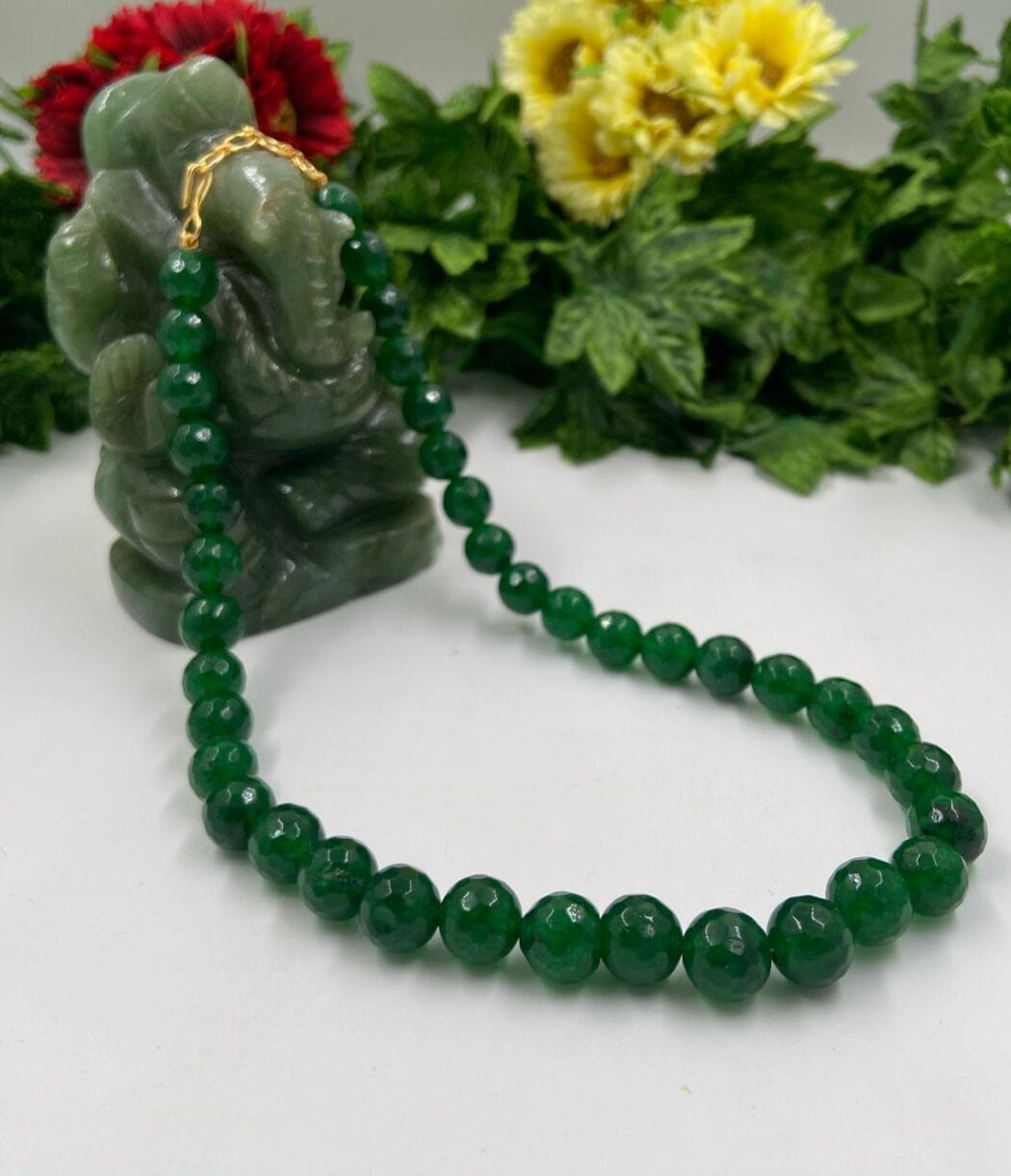 Semi Precious Green Jade Round Beads Necklace For Woman Beads Jewellery
