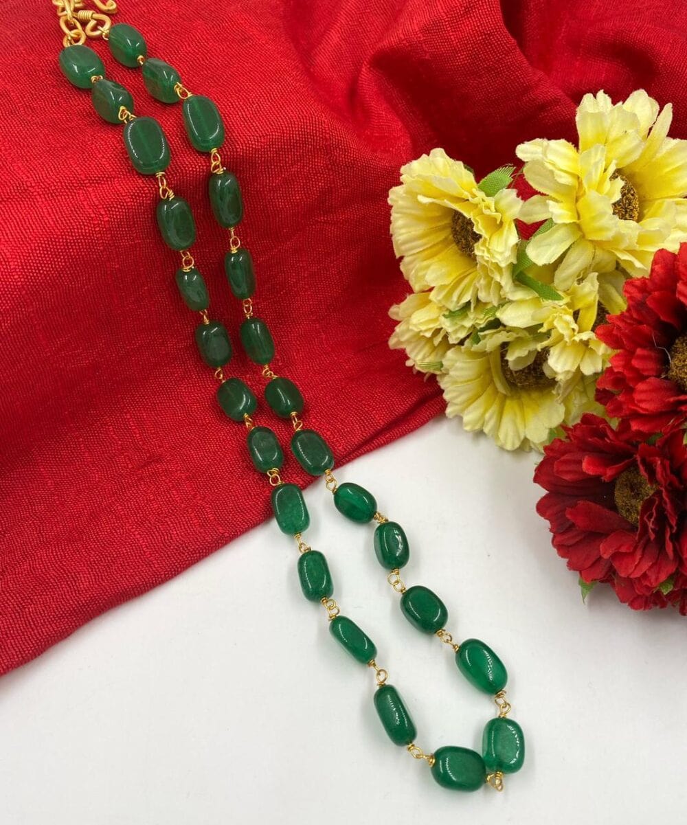 Semi Precious Handcrafted Green Jade Beads Necklace By Gehna Shop Beads Jewellery
