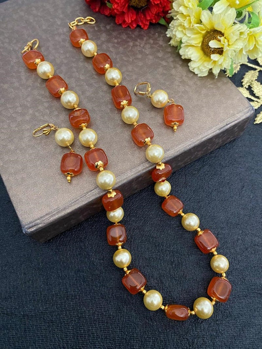 Semi Precious Handcrafted Orange Jade Beads Necklace By Gehna Shop Beads Jewellery