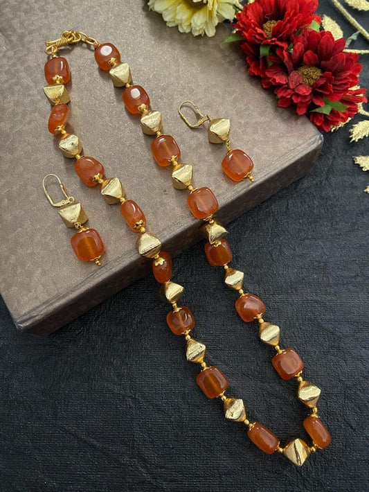 Semi Precious Handcrafted Orange Jade Beads Necklace By Gehna Shop Beads Jewellery