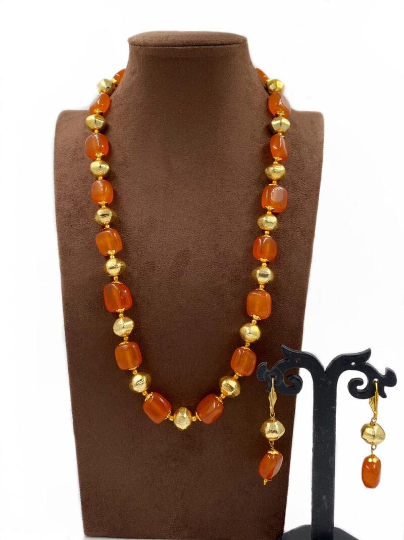 Semi Precious Handcrafted Orange Jade Beads Necklace By Gehna Shop Beads Jewellery