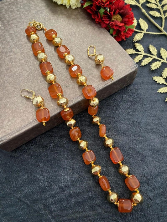 Semi Precious Handcrafted Orange Jade Beads Necklace By Gehna Shop Beads Jewellery