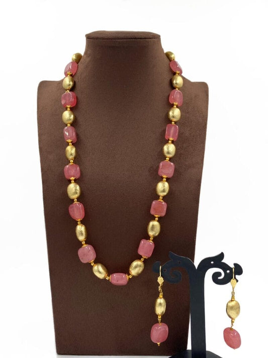 Semi Precious Handcrafted Peach Jade Beads Necklace By Gehna Shop Beads Jewellery