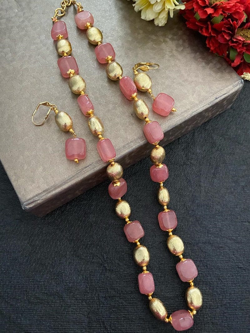 Semi Precious Handcrafted Peach Jade Beads Necklace By Gehna Shop Beads Jewellery