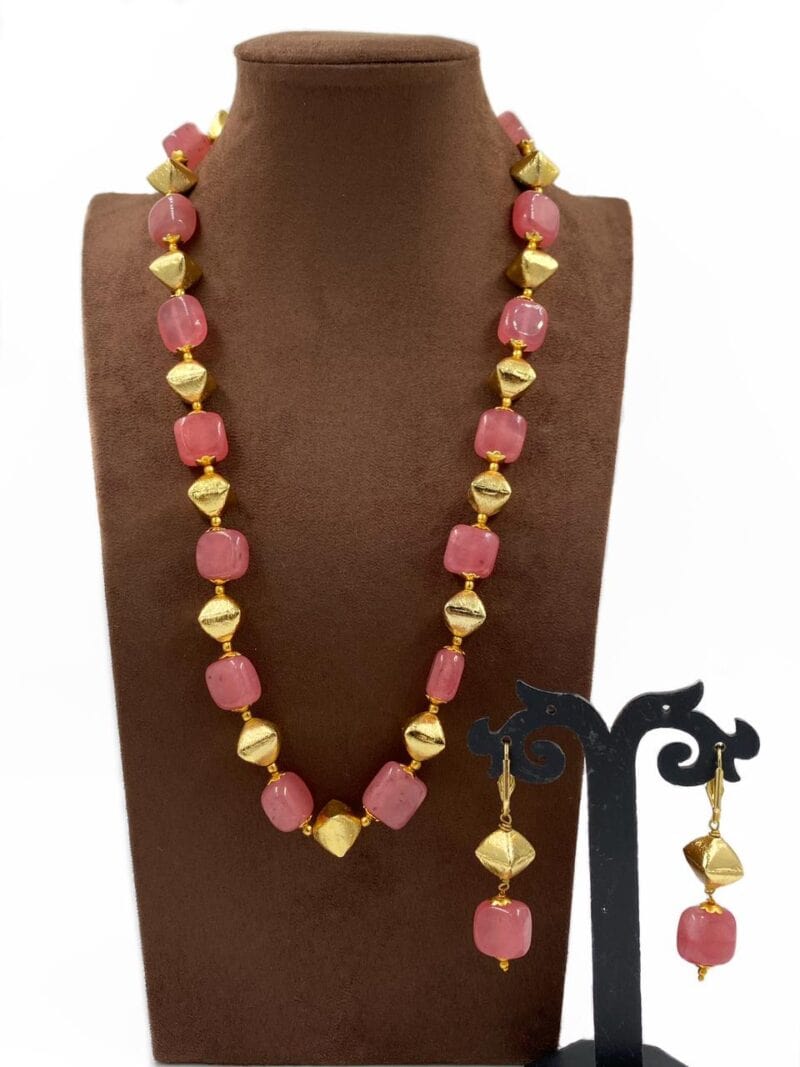 Semi Precious Handcrafted Peach Jade Beads Necklace By Gehna Shop Beads Jewellery