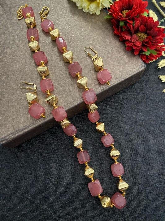 Semi Precious Handcrafted Peach Jade Beads Necklace By Gehna Shop Beads Jewellery