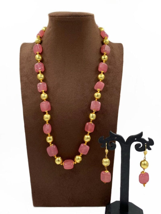 Semi Precious Handcrafted Peach Jade Beads Necklace By Gehna Shop Beads Jewellery