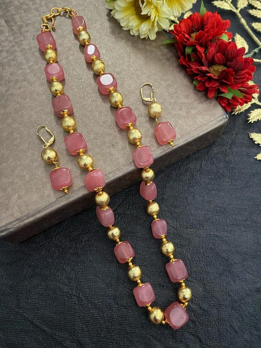 Semi Precious Handcrafted Peach Jade Beads Necklace By Gehna Shop Beads Jewellery