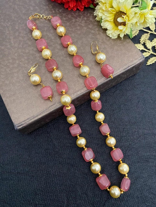 Semi Precious Handcrafted Peach Jade Beads Necklace By Gehna Shop Beads Jewellery