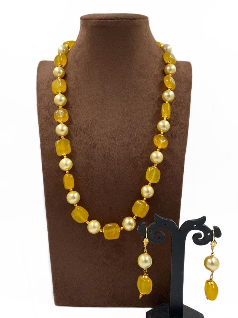 Semi Precious Handcrafted Yellow Jade Beads Necklace By Gehna Shop Beads Jewellery