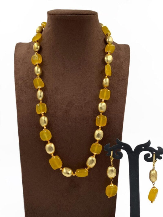 Semi Precious Handcrafted Yellow Jade Beads Necklace By Gehna Shop Beads Jewellery