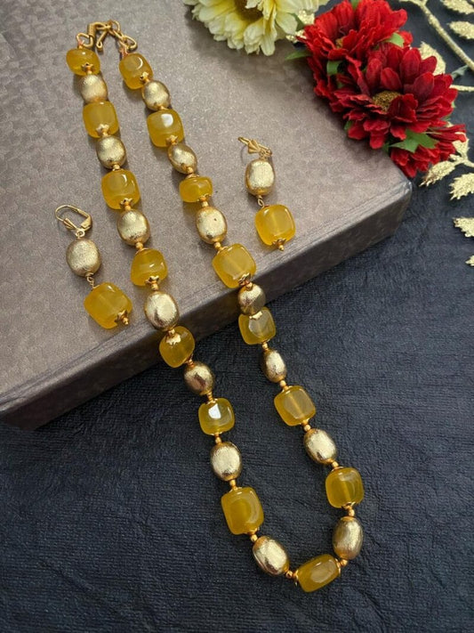 Semi Precious Handcrafted Yellow Jade Beads Necklace By Gehna Shop Beads Jewellery