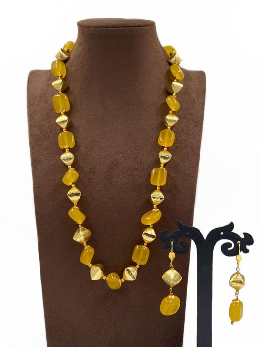 Semi Precious Handcrafted Yellow Jade Beads Necklace By Gehna Shop Beads Jewellery